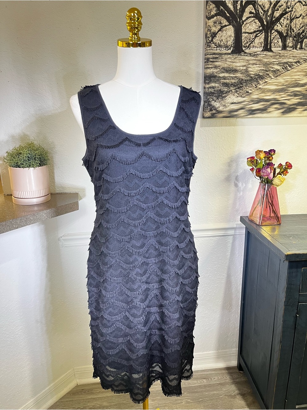 Ronni Nicole Black Scalloped Lace Sleeveless Dress 12